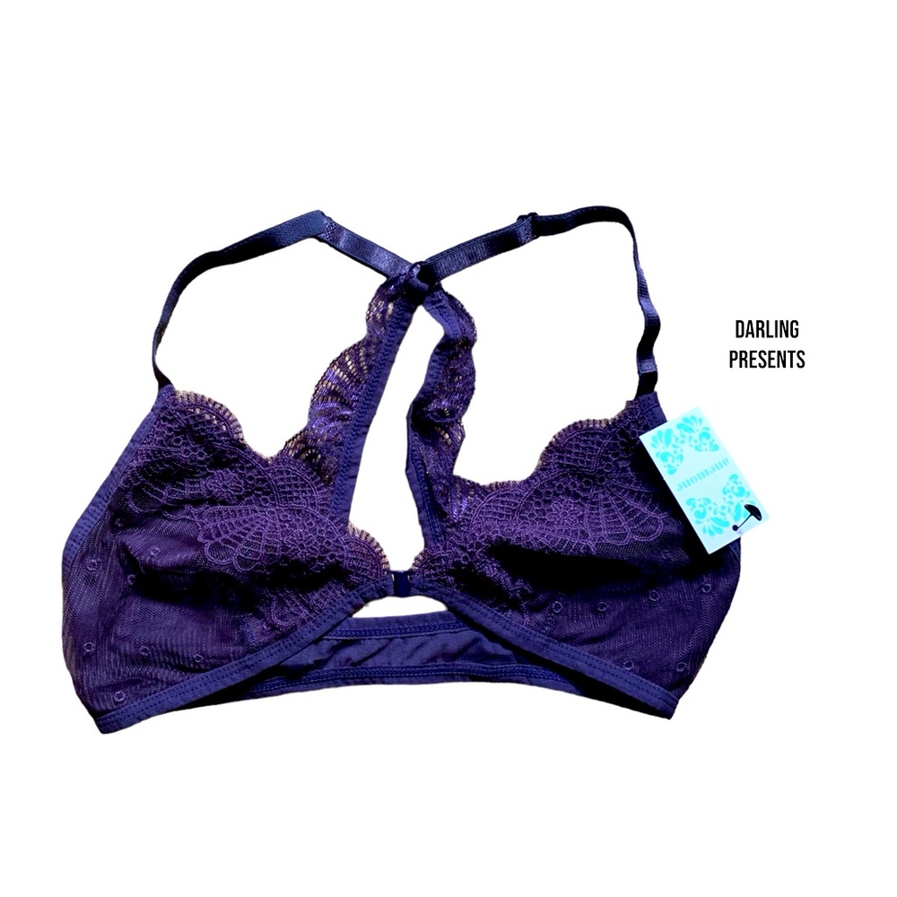 Anemone Lace Butterfly Criss Cross Bra Women Color Purple Size S